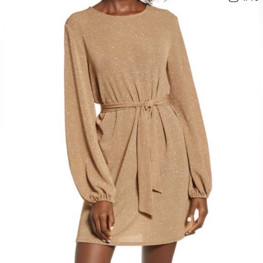 Leith Elegant Tan Long-Sleeve Dress Size M